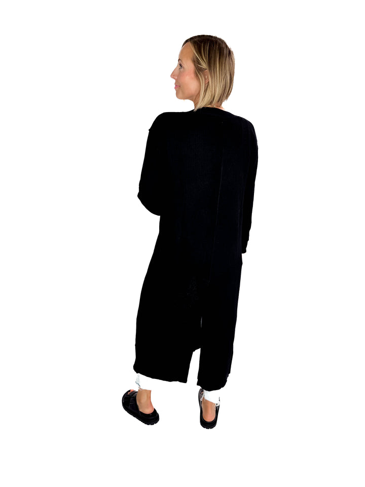 Railey Long Line Button Front Cardigan- BLACK-FINAL SALE