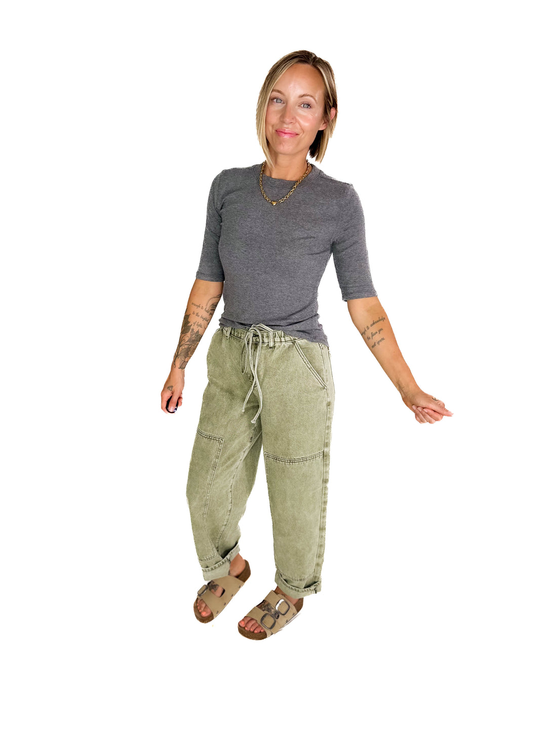 Janelle Soft Classic Ribbed Crewneck 1/2 Sleeve- HEATHER GREY