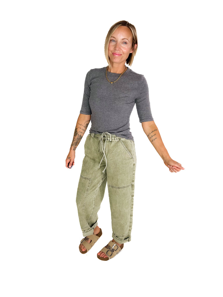 Janelle Soft Classic Ribbed Crewneck 1/2 Sleeve- HEATHER GREY