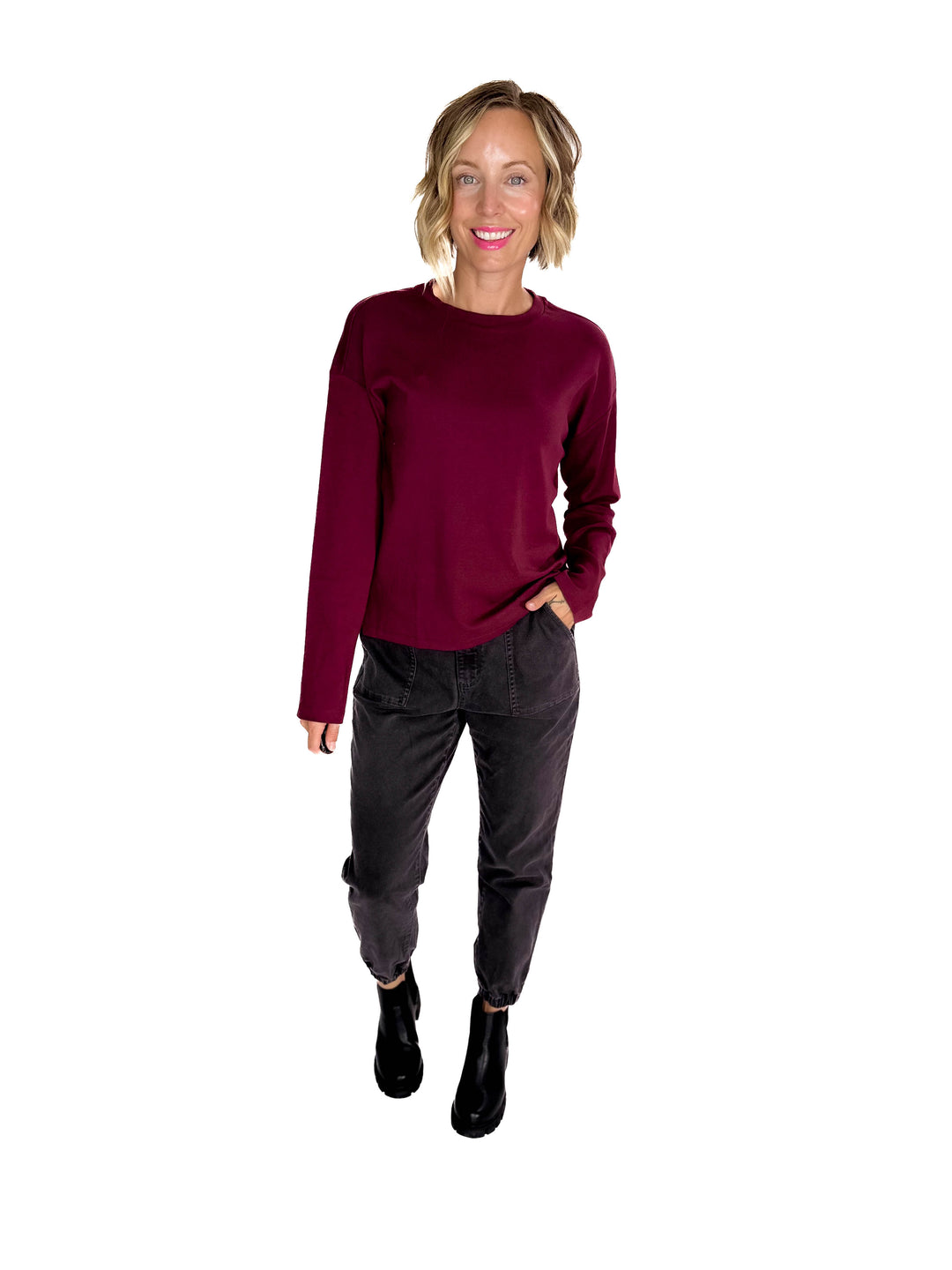 NOISY MAY Organic Cotton Marca Long Sleeve- WINDSOR WINE-FINAL SALE