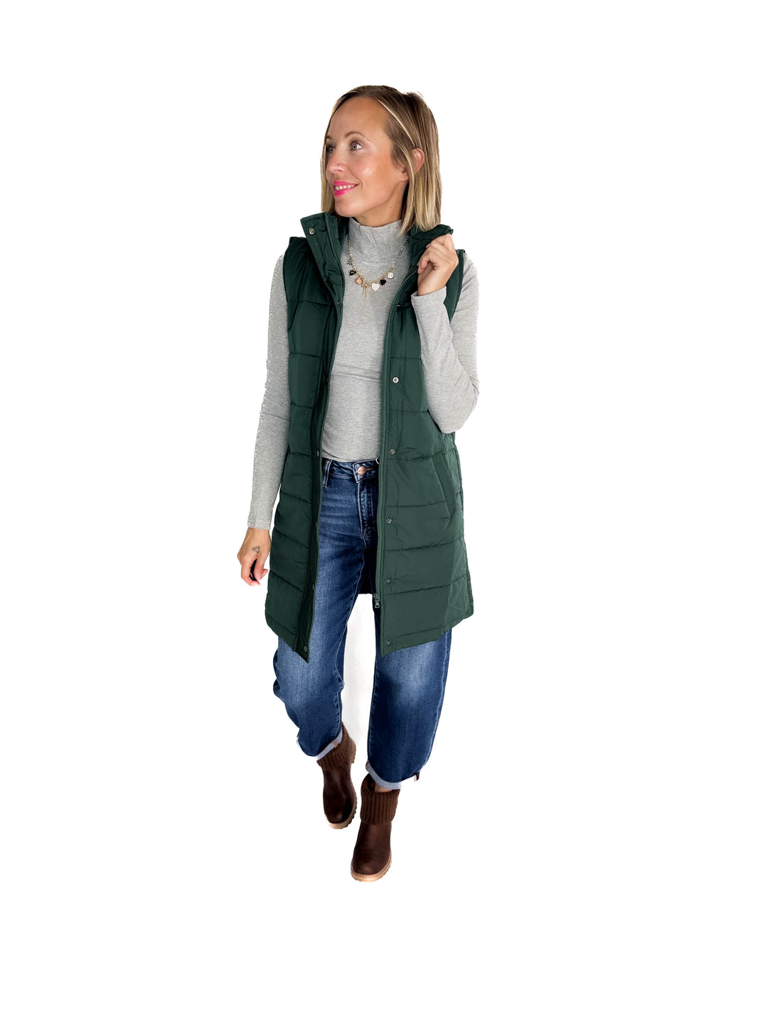 MICHELLE MAE Harlow Cling-Free Longline Vest- HUNTER GREEN-FINAL SALE