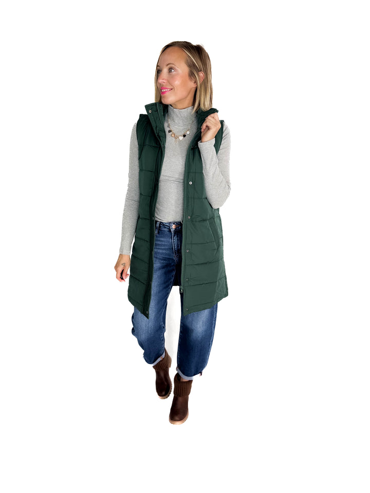 MICHELLE MAE Harlow Cling-Free Longline Vest- HUNTER GREEN-FINAL SALE