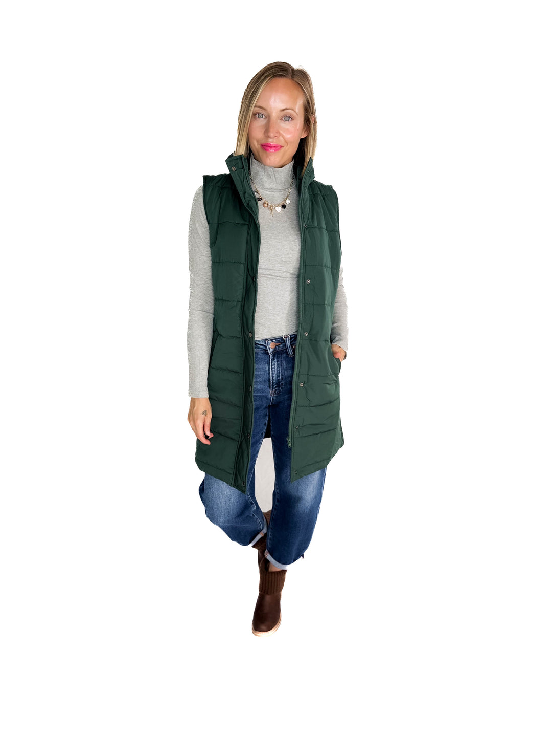 MICHELLE MAE Harlow Cling-Free Longline Vest- HUNTER GREEN-FINAL SALE