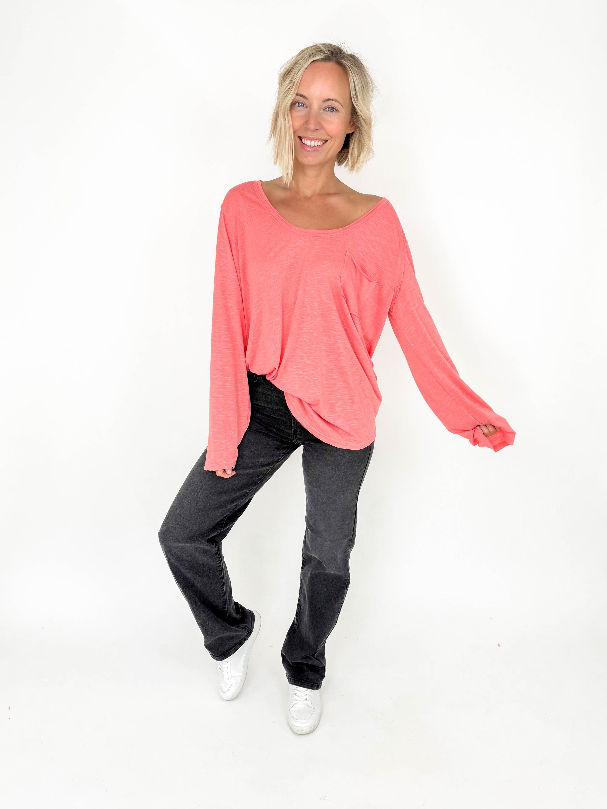 Easy Days Relaxed Long Sleeve- PINK CORAL-FINAL SALE