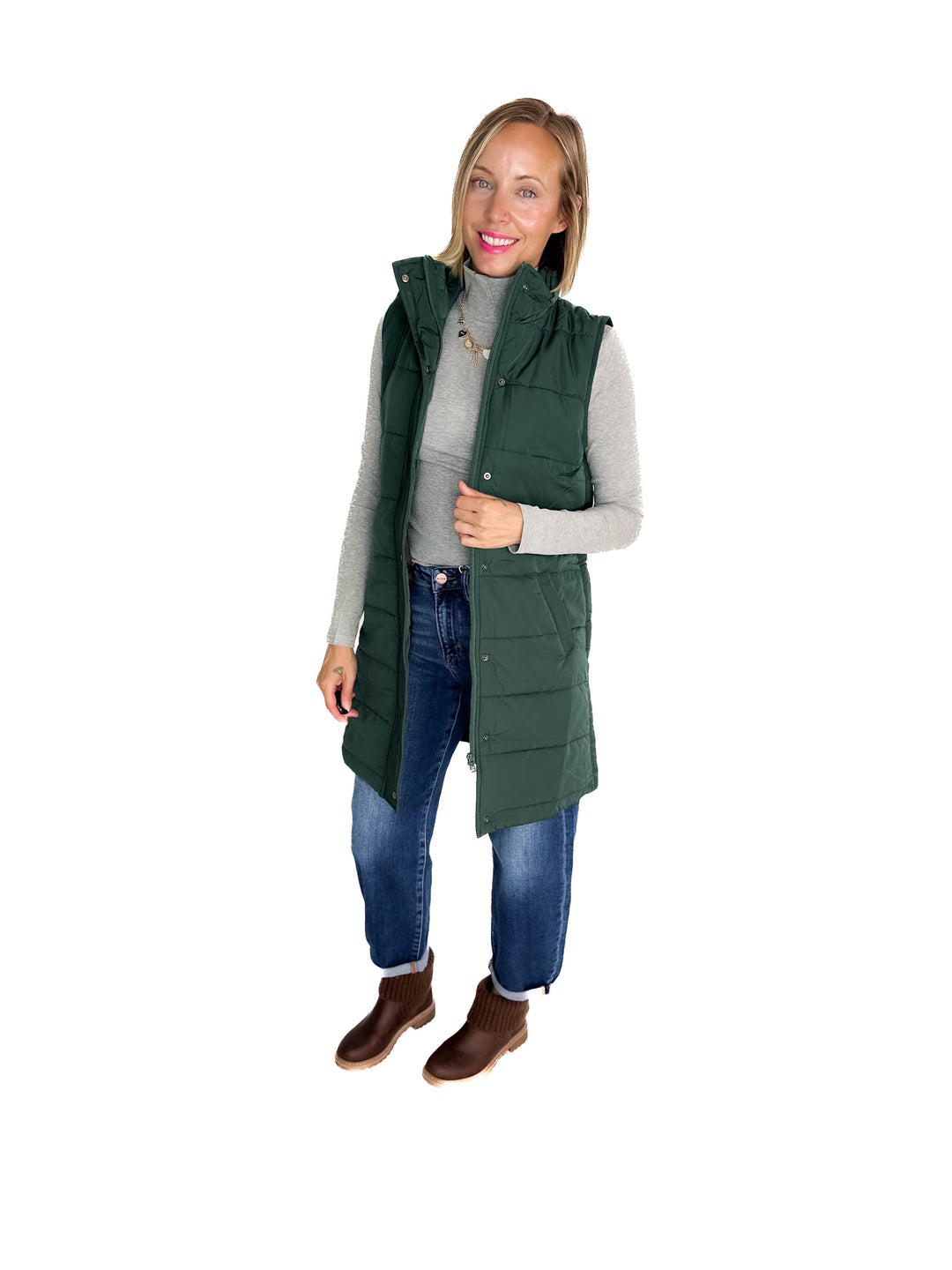 MICHELLE MAE Harlow Cling-Free Longline Vest- HUNTER GREEN-FINAL SALE