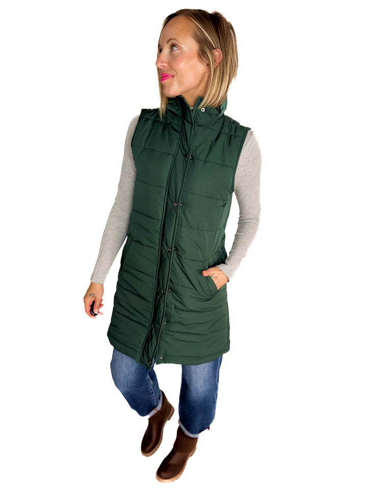 MICHELLE MAE Harlow Cling-Free Longline Vest- HUNTER GREEN-FINAL SALE