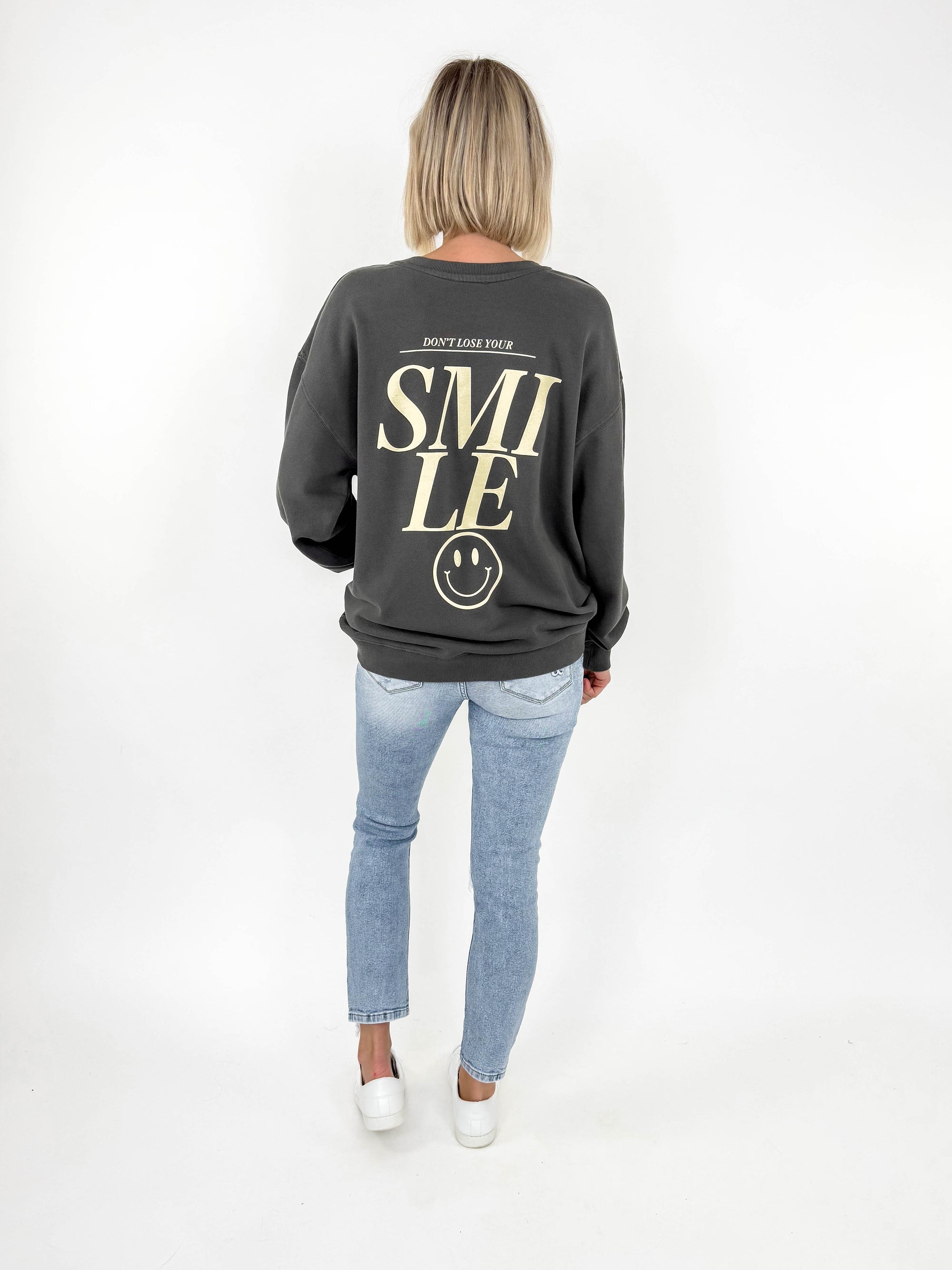 Don't Lose Your Smile Premium Graphic Sweater- CHARCOAL-FINAL SALE