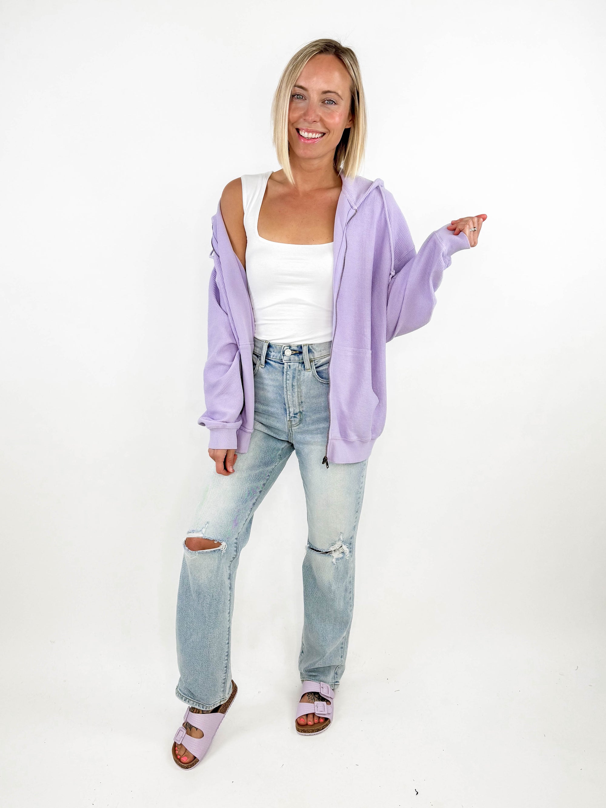 Emily Corded Washed Zip Up- LAVENDER-FINAL SALE