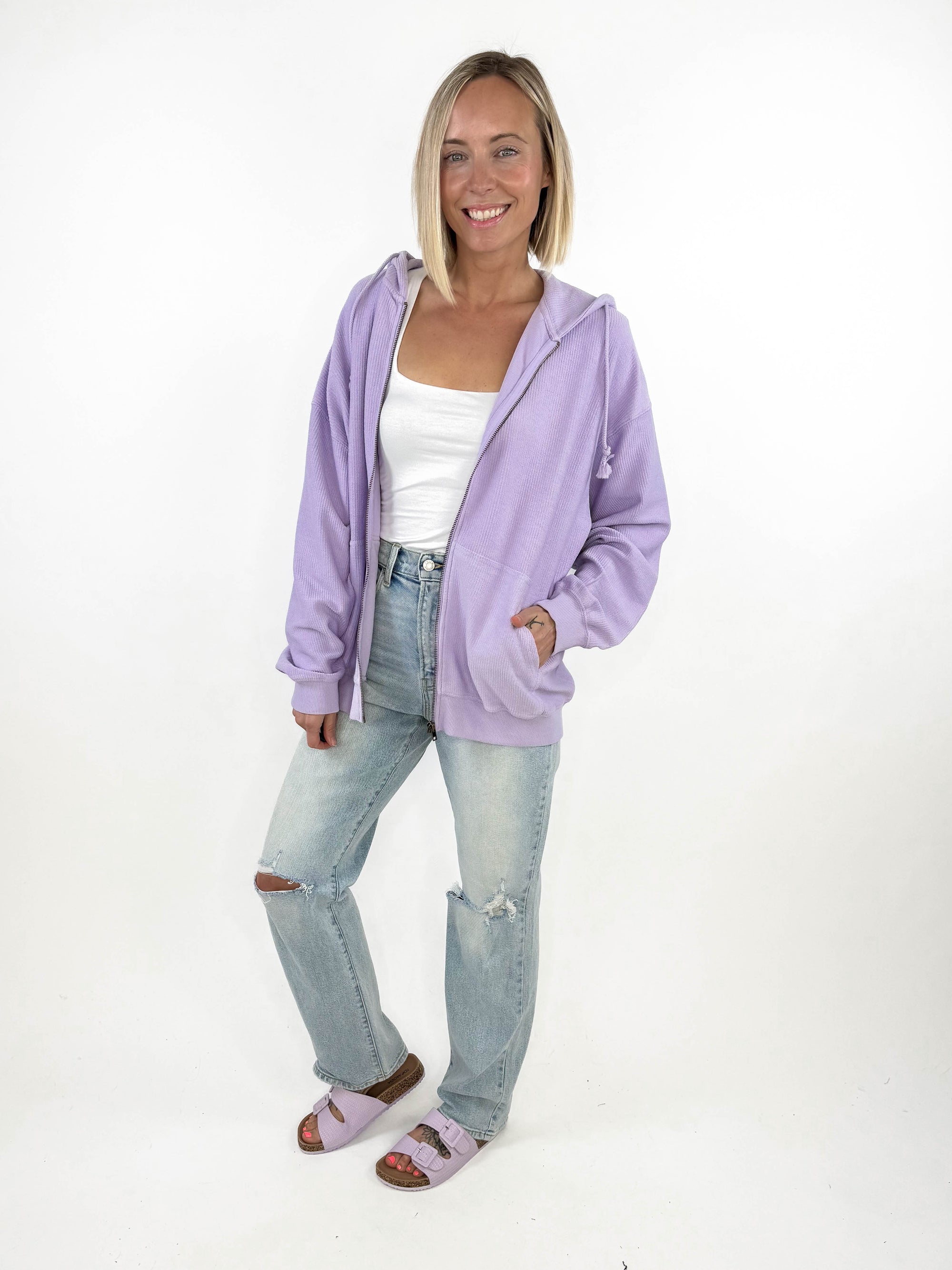 Emily Corded Washed Zip Up- LAVENDER-FINAL SALE