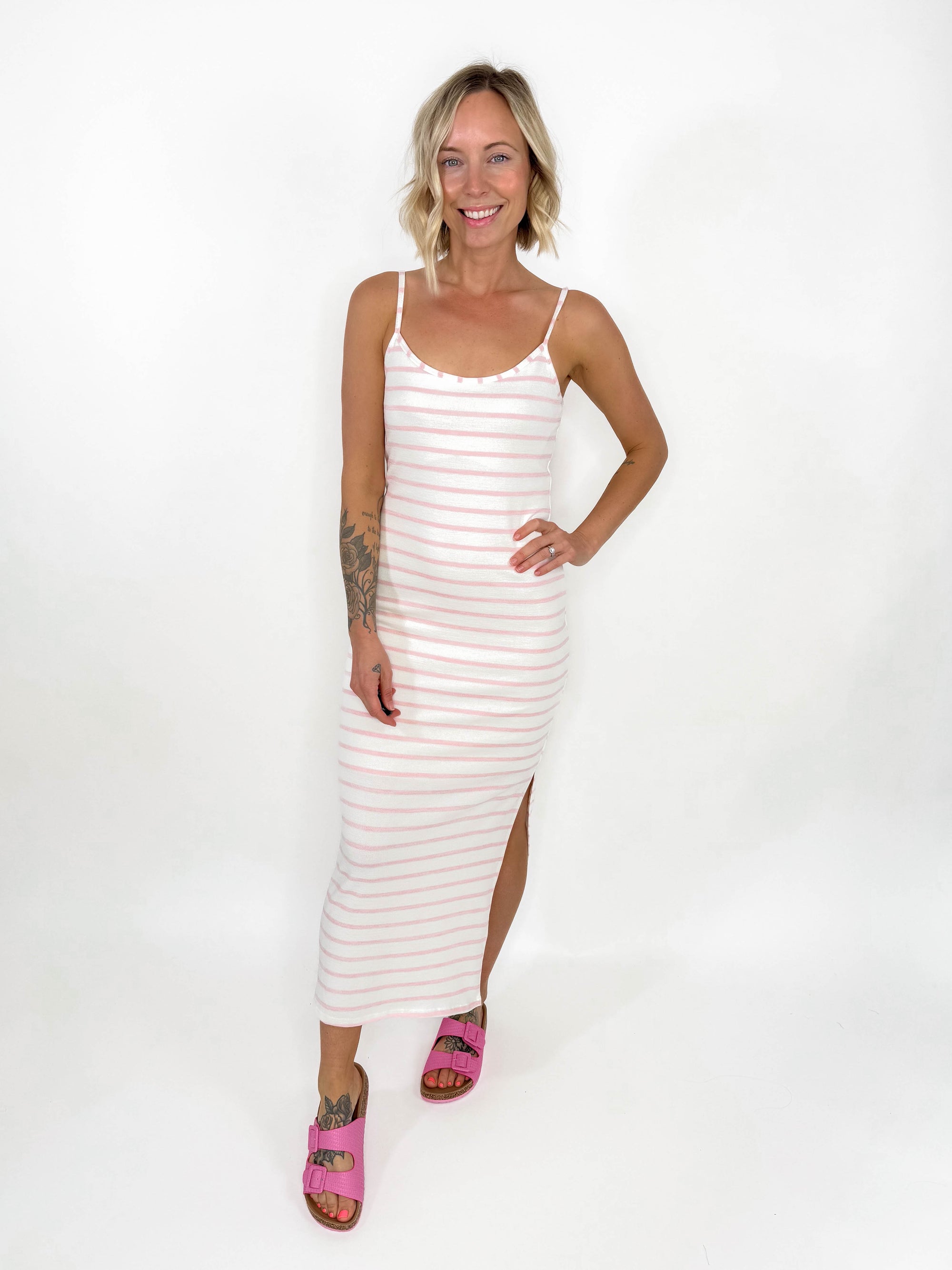 Heather Stripe Midi Dress- LIGHT PINK