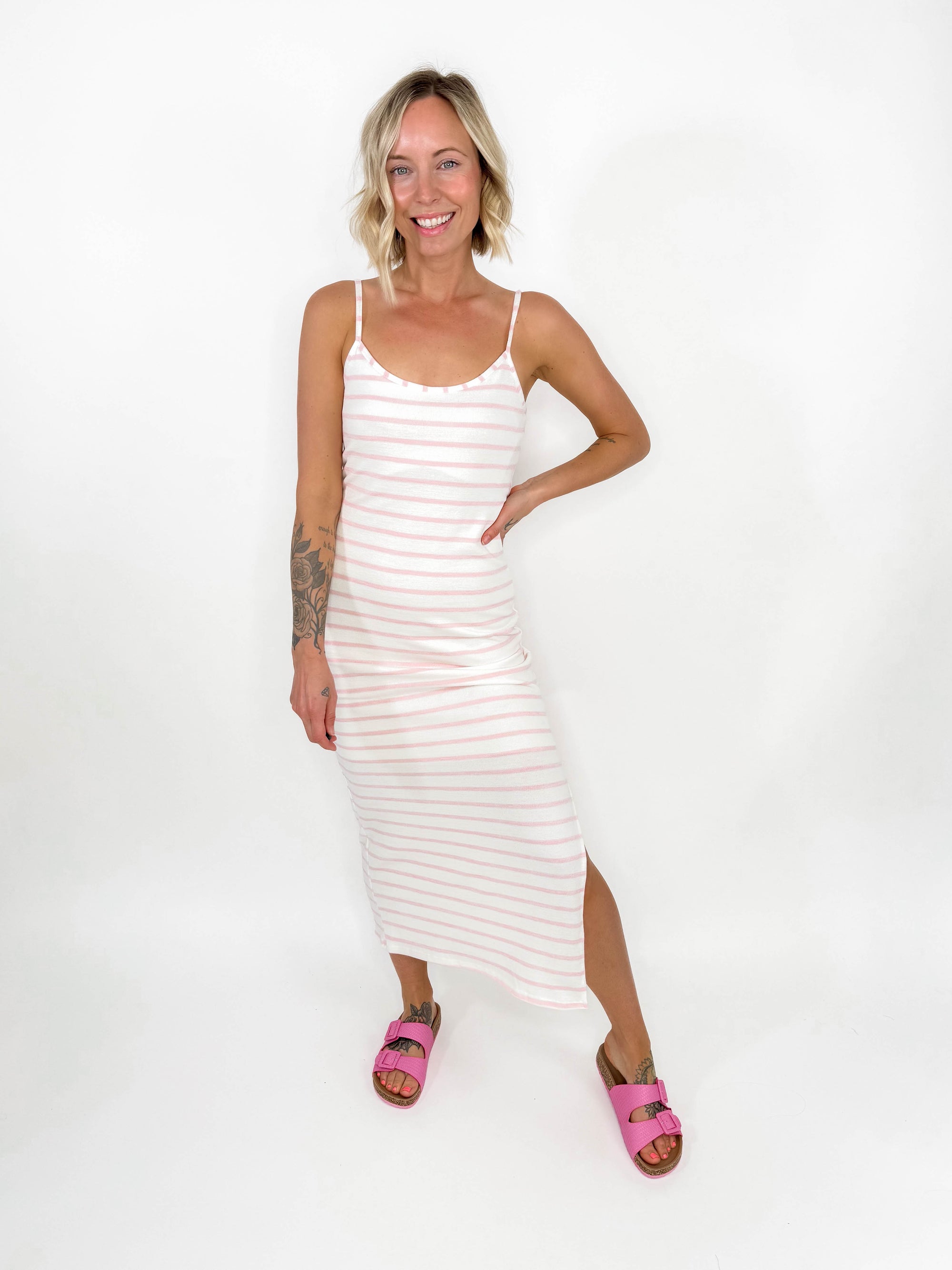 Heather Stripe Midi Dress- LIGHT PINK-FINAL SALE *M*