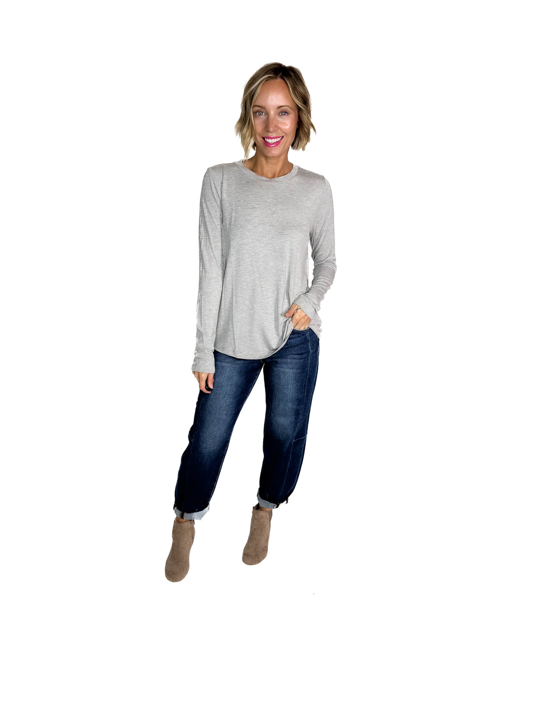 Natalie Modal Long Sleeve Top- HEATHER GREY