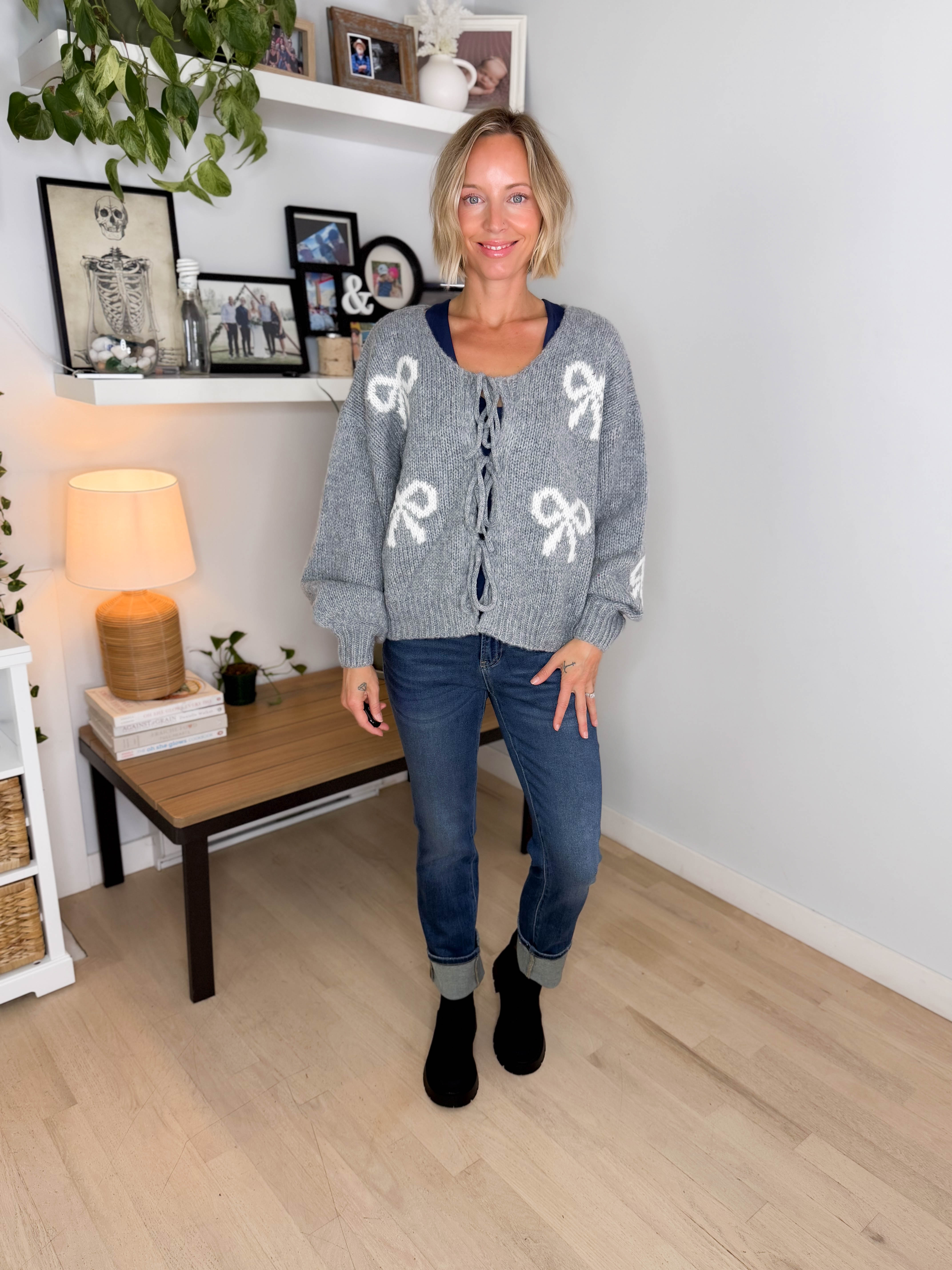 Pinella Ribbon Cardigan- HEATHER GREY – Timber + Gray