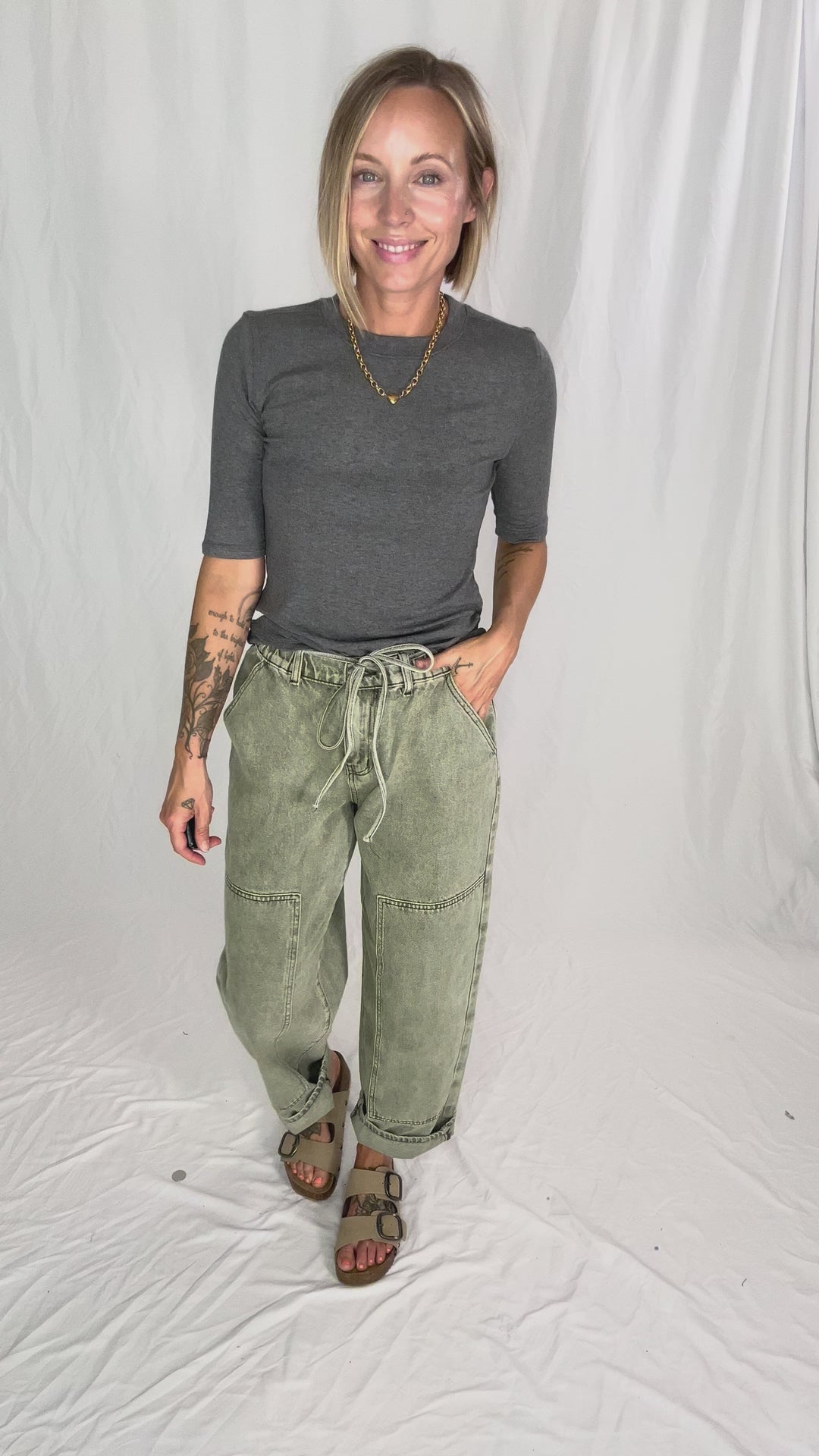 Janelle Soft Classic Ribbed Crewneck 1/2 Sleeve- HEATHER GREY
