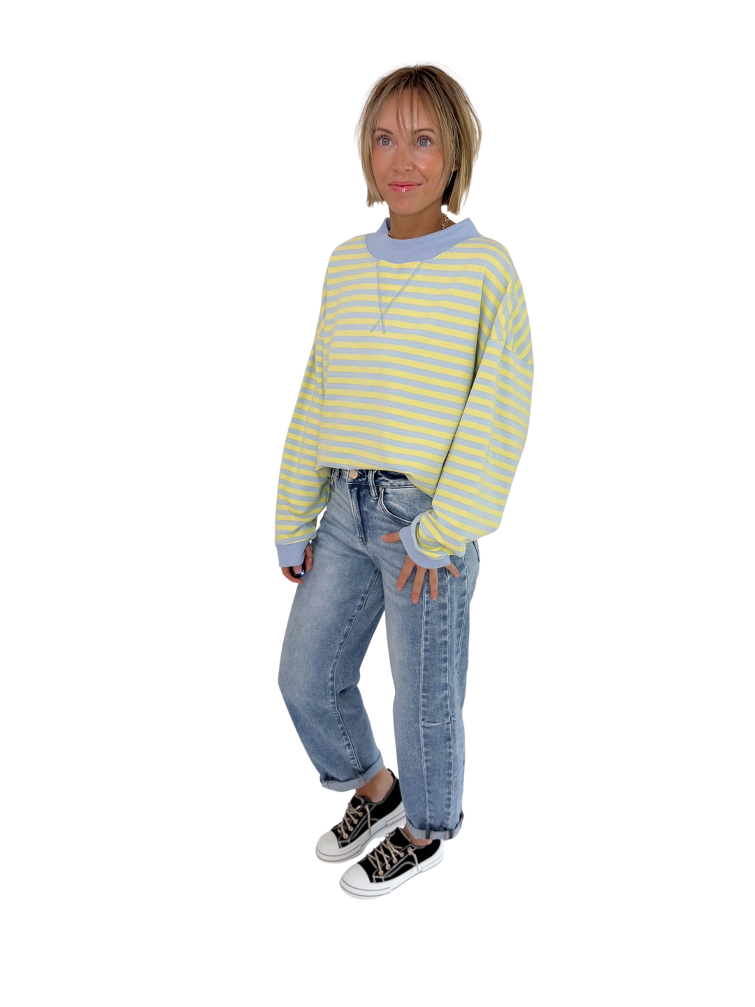 Benson Mock Neck Pullover- BLUE/YELLOW