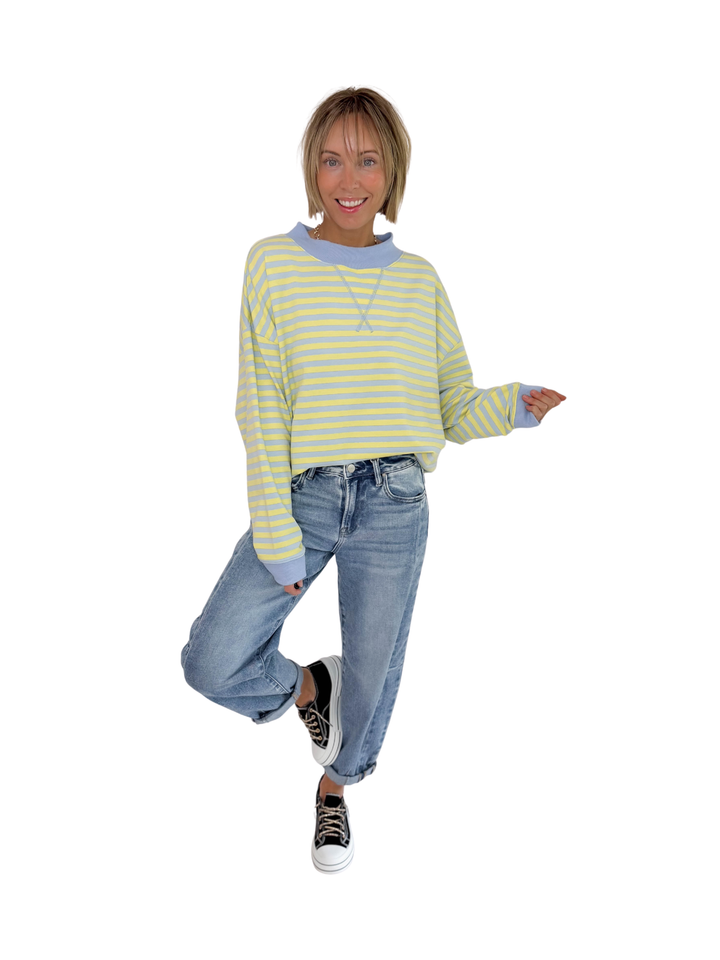 Benson Mock Neck Pullover- BLUE/YELLOW