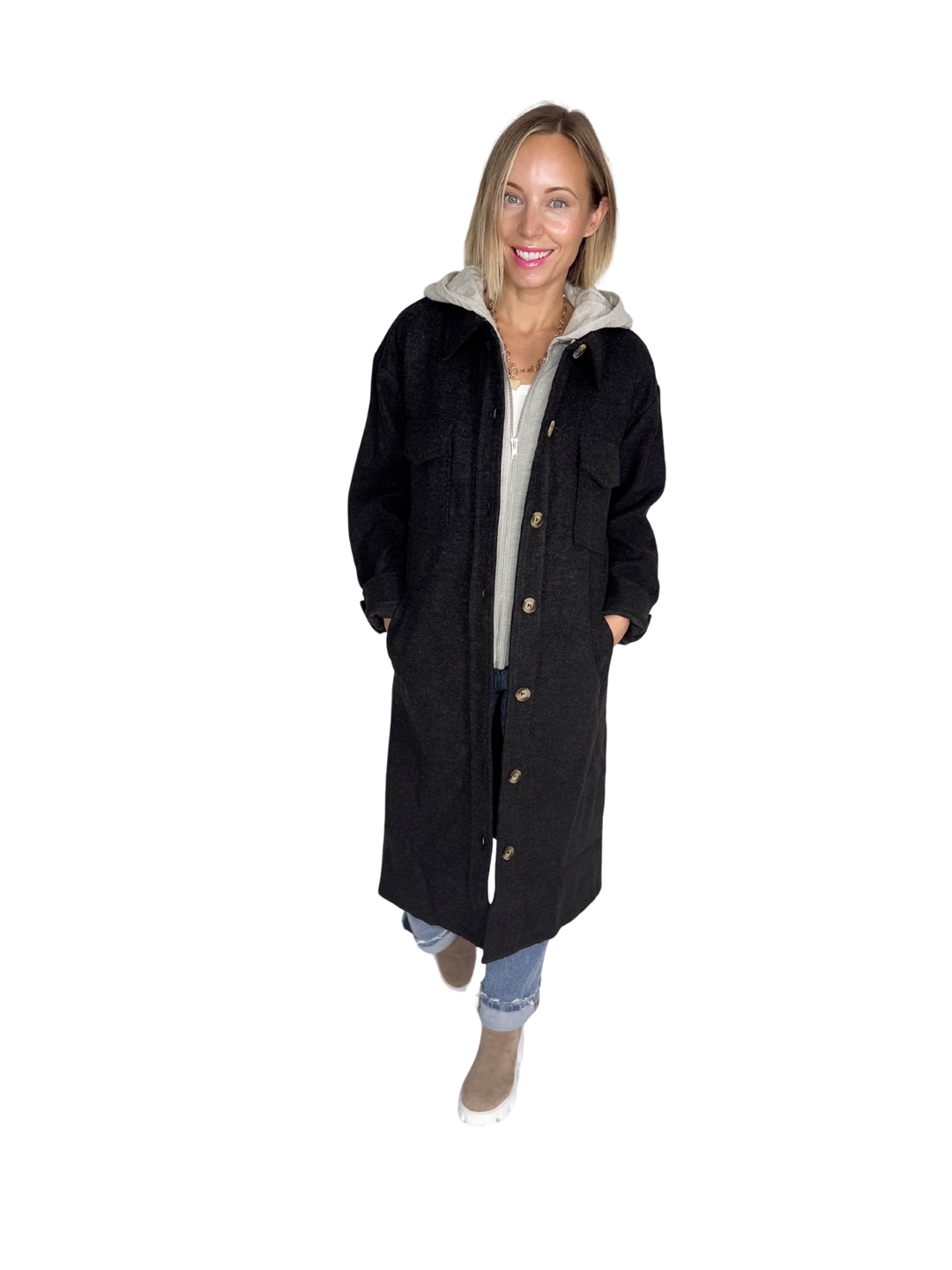 Evergreen Twofer Hoodie Jacket- BLACK