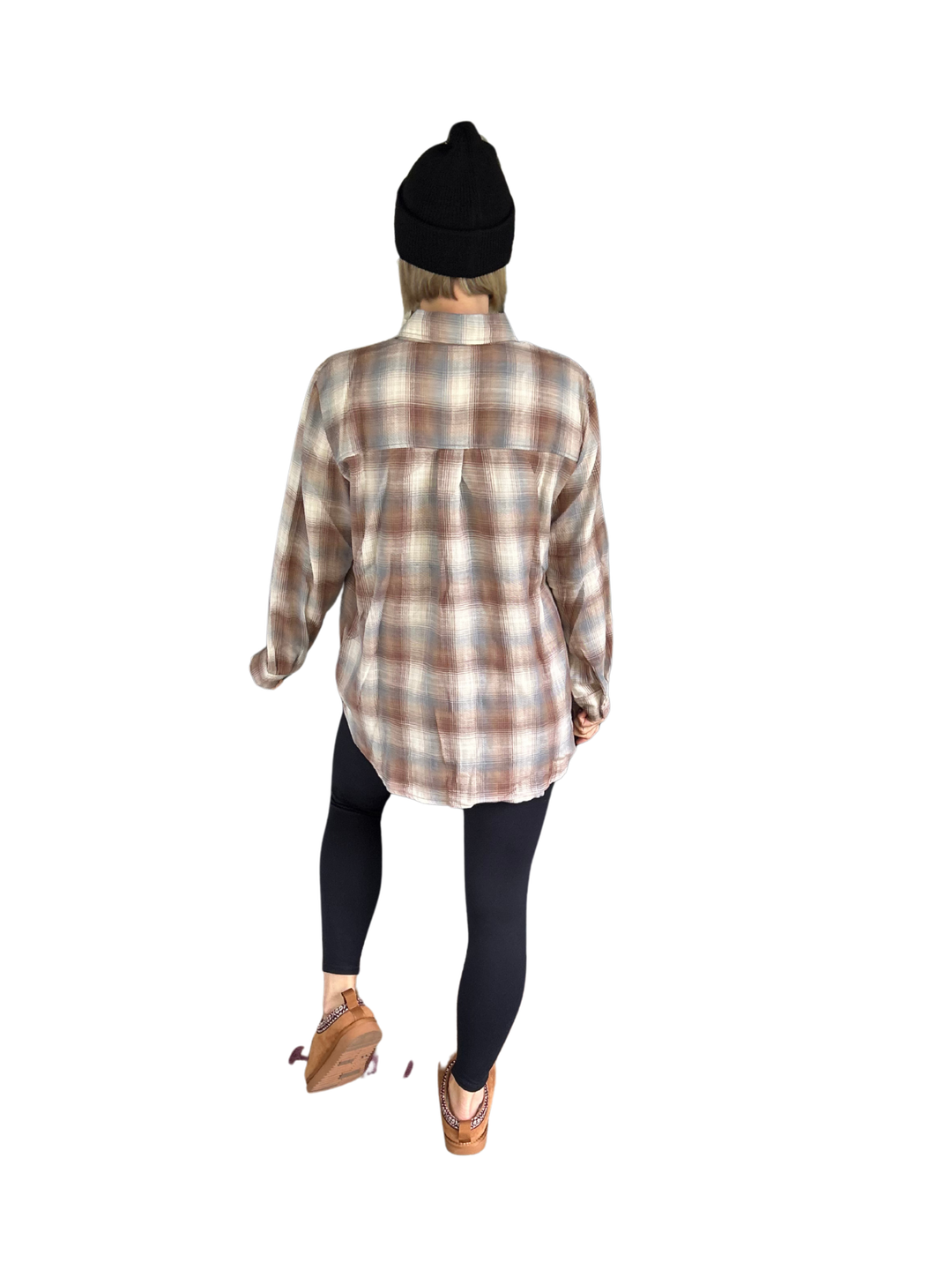 Miranda Plaid Button Down Long Sleeve- MOCHA