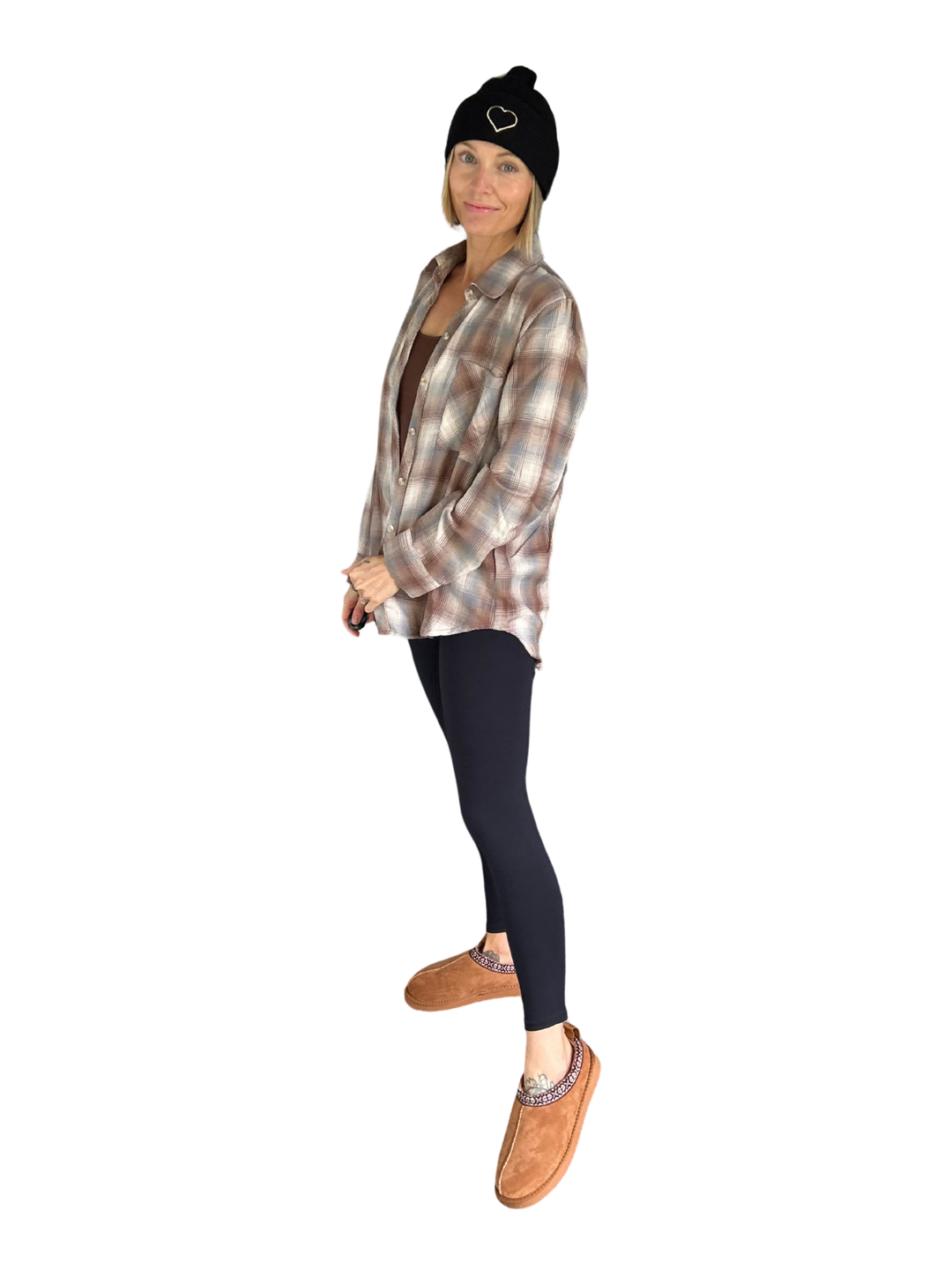 Miranda Plaid Button Down Long Sleeve- MOCHA