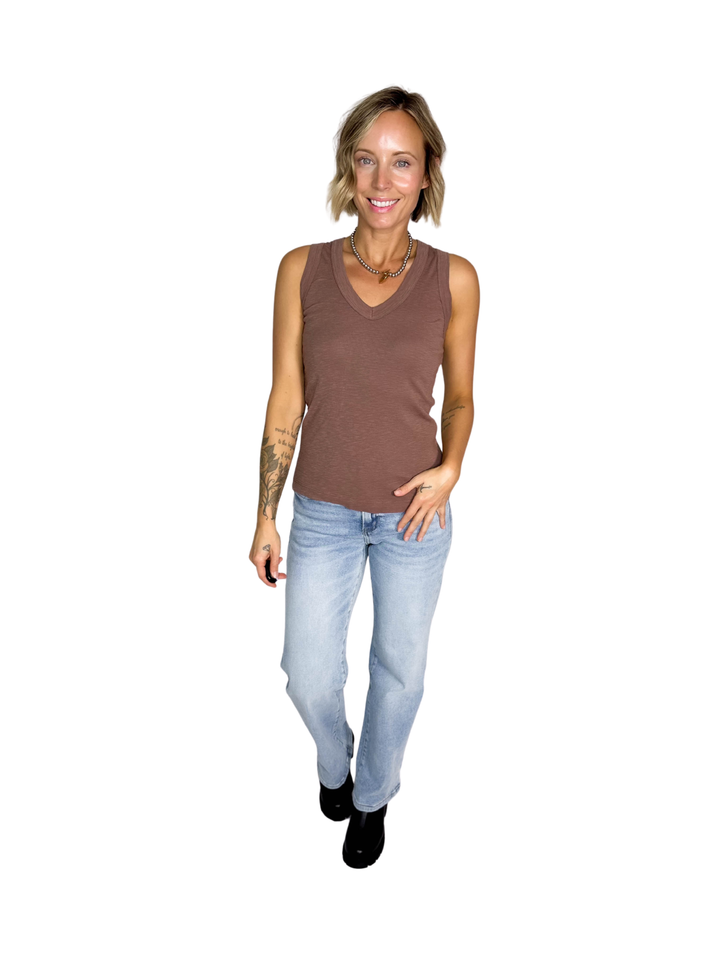 Cooper Cotton V-Neck Tank- MILK CHOCOLATE