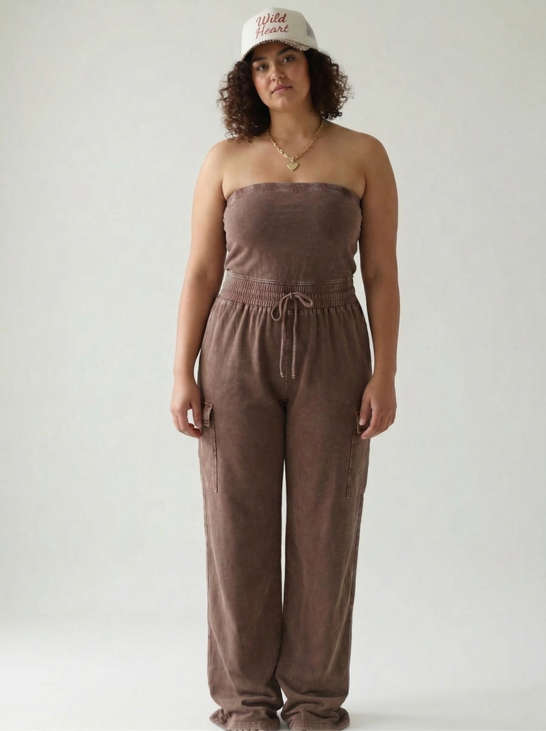 Whitney Strapless Cargo Jumpsuit- CHOCOLATE