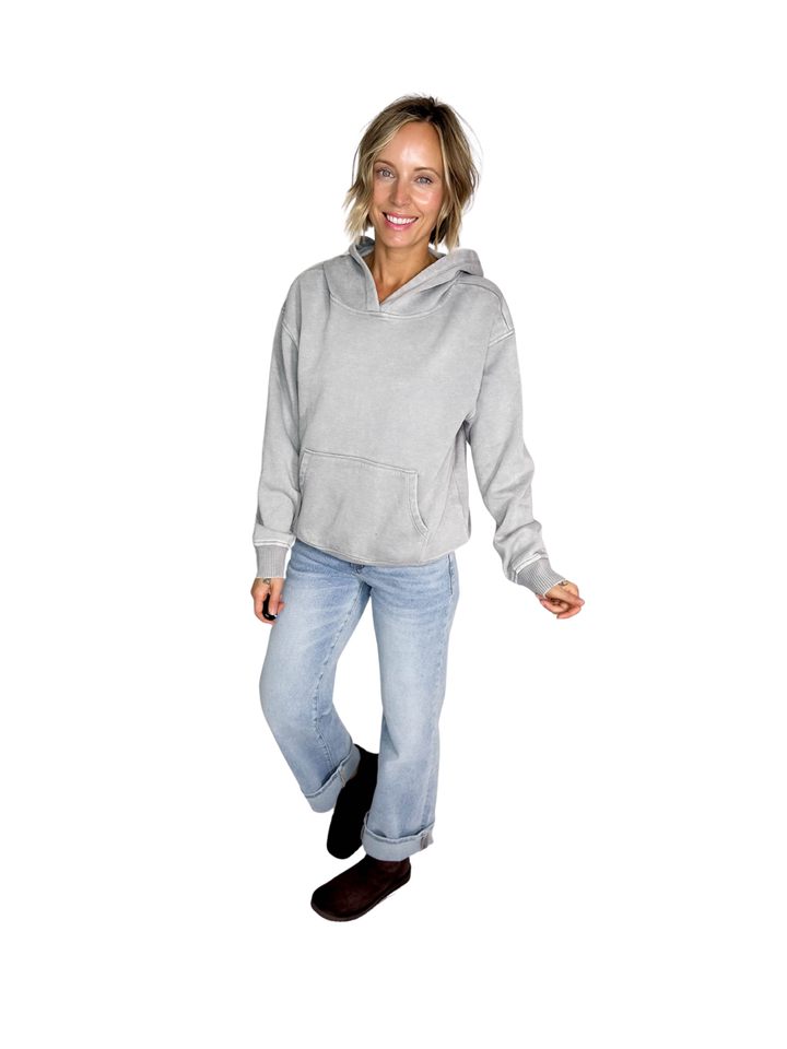Sweater Weather Washed Hoodie- SLEET