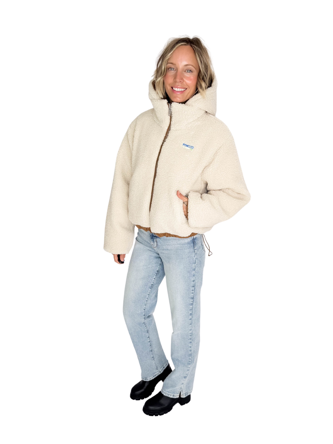 ONLY Marianna Reversible Sherpa Puffer Jacket- TOASTED COCONUT
