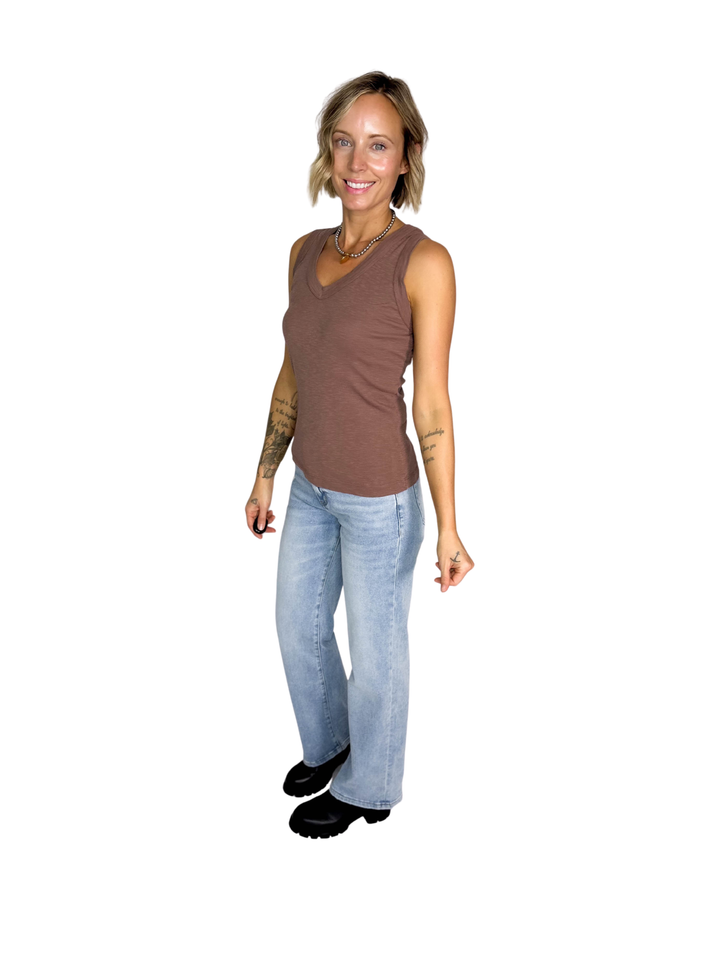 Cooper Cotton V-Neck Tank- MILK CHOCOLATE