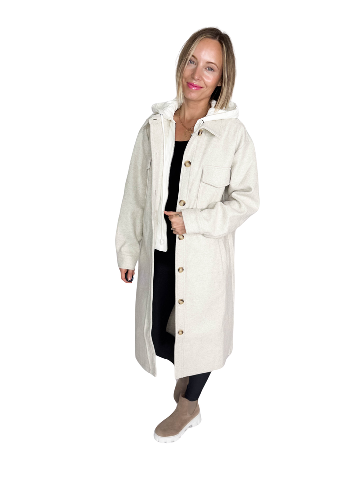 Evergreen Twofer Hoodie Jacket- OATMEAL