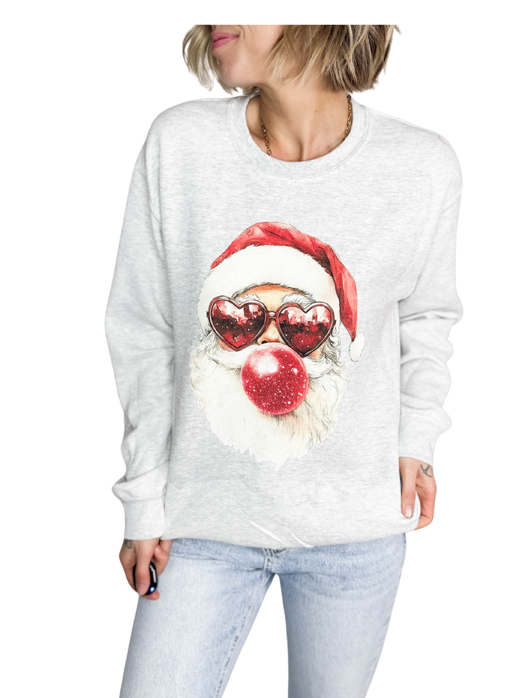 Bubblegum Santa Crewneck- ASH GREY