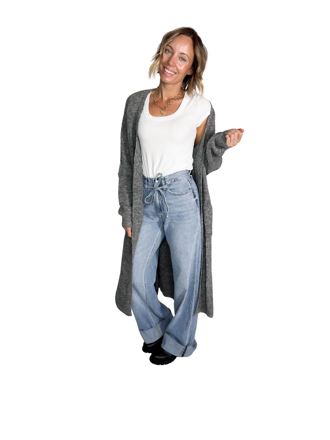 Alisa Longline Open Front Cardigan- CHARCOAL