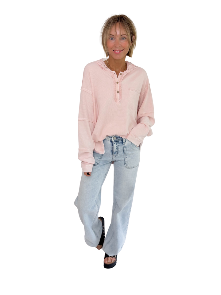 Piper Ribbed Hoodie- COTTON PINK