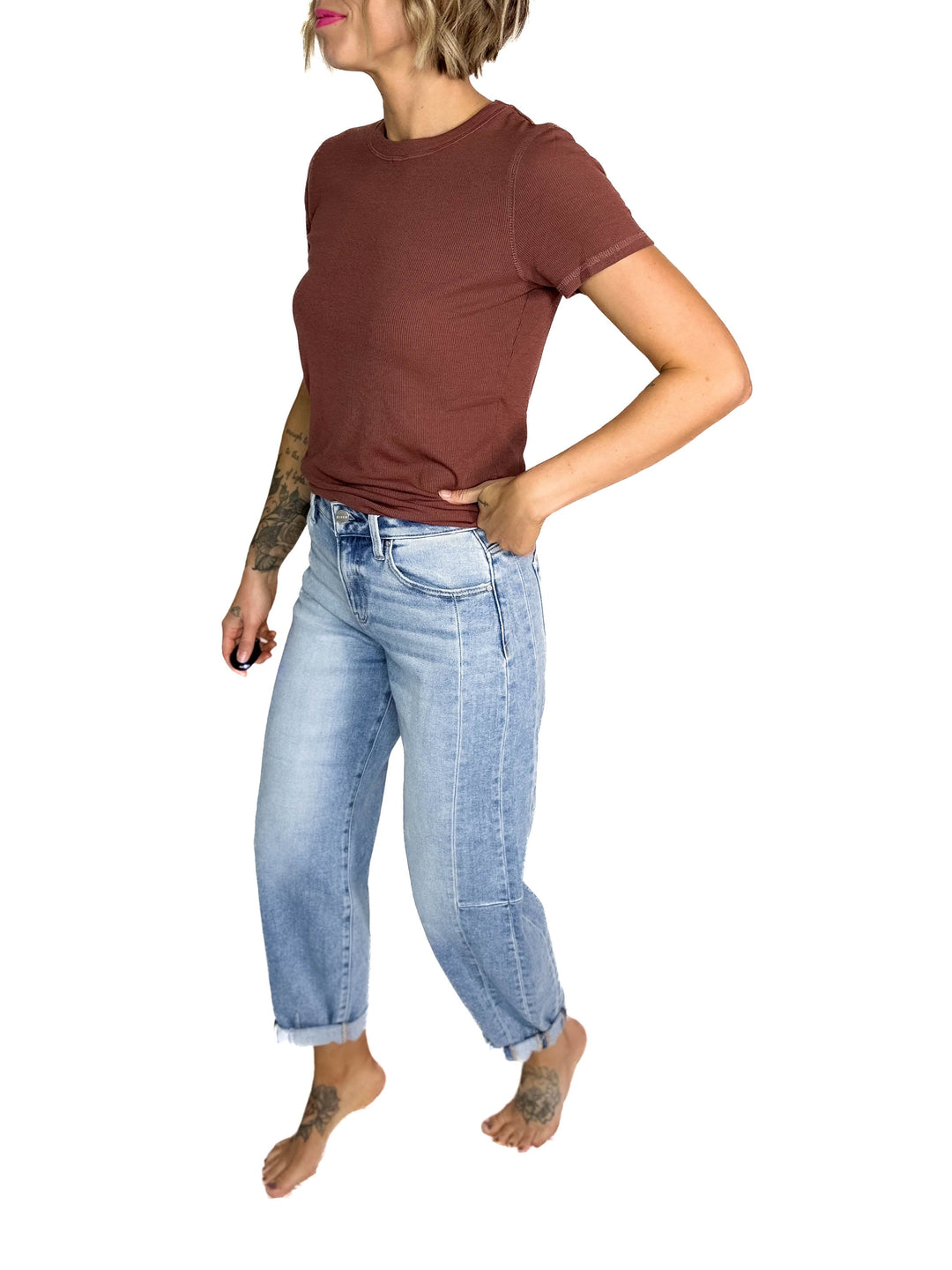 RISEN Ashley High Rise Barrel Jeans- LIGHT WASH