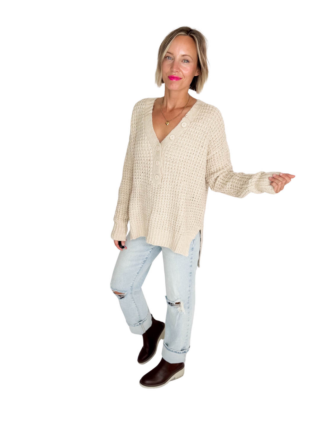Charleen Waffle Knit Sweater- SHELL