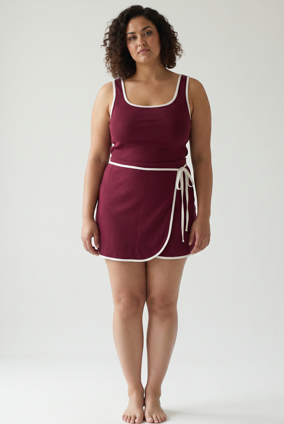 Kimmy Tie Waist Romper Dress- WINE