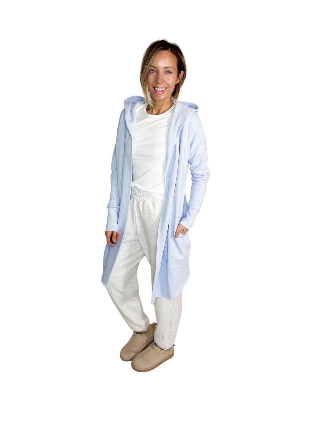 MONO B Whistler Longline Hoodie Cardigan- PALE BLUE