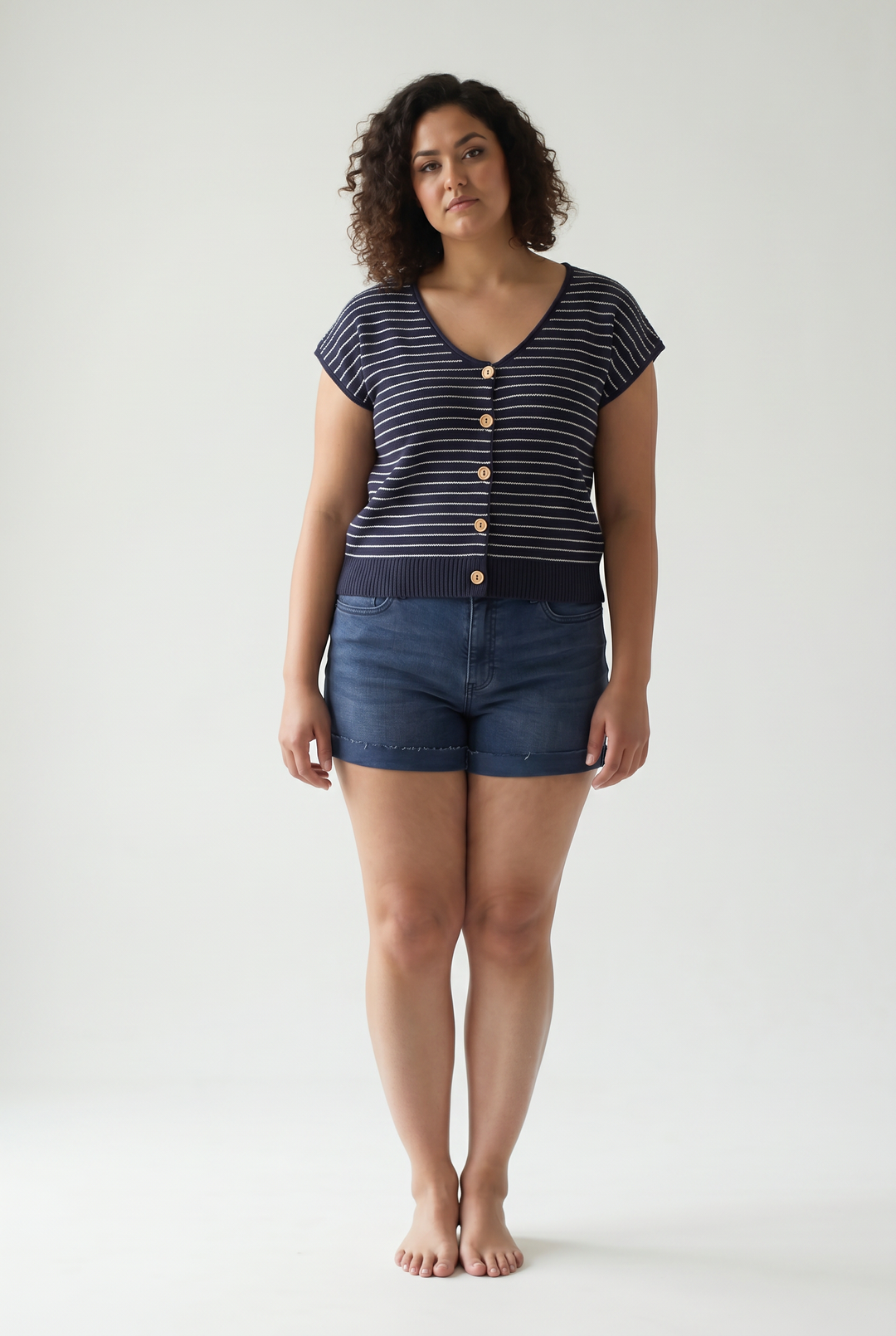 Shoreline Stripe Knit Cardigan Top- NAVY