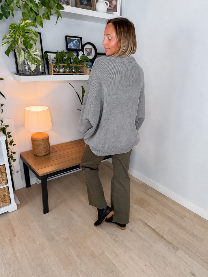 Frosted Pines Oversized Side Slit Sweater- HTHR GREY