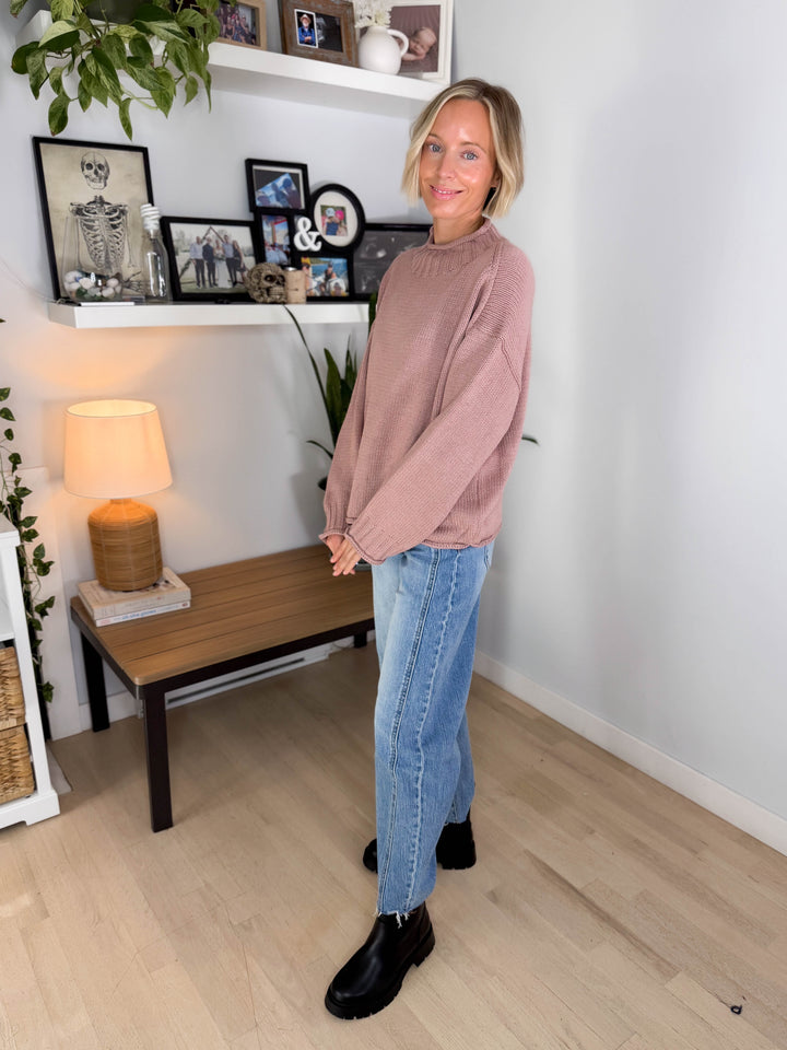 Bella Fisherman Knit Sweater- MAUVE
