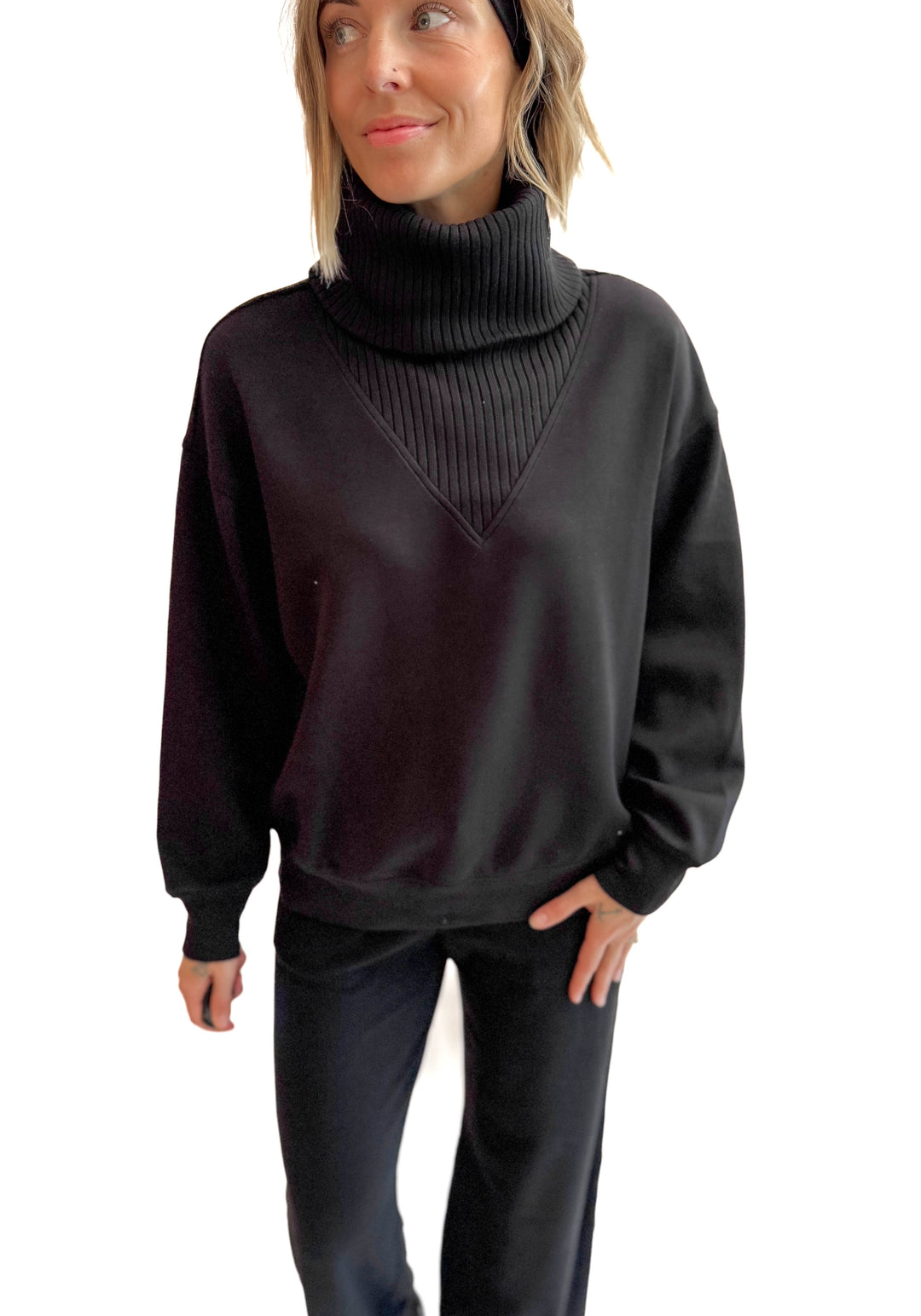 Lemmy Modal Ribbed Turtle Neck Pullover- BLACK