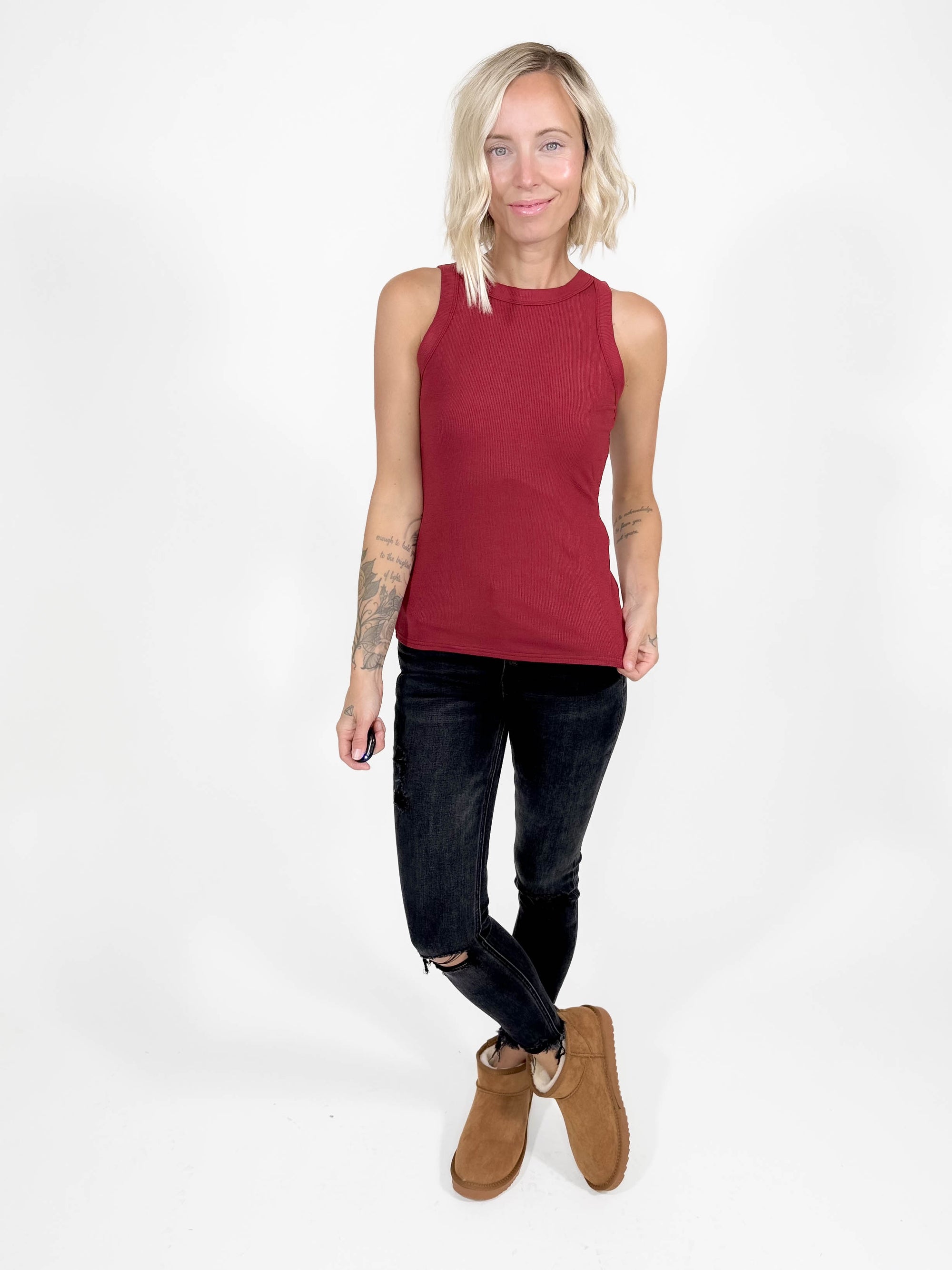 Gotta Have Ribbed Scoop Neck Tank- WINE