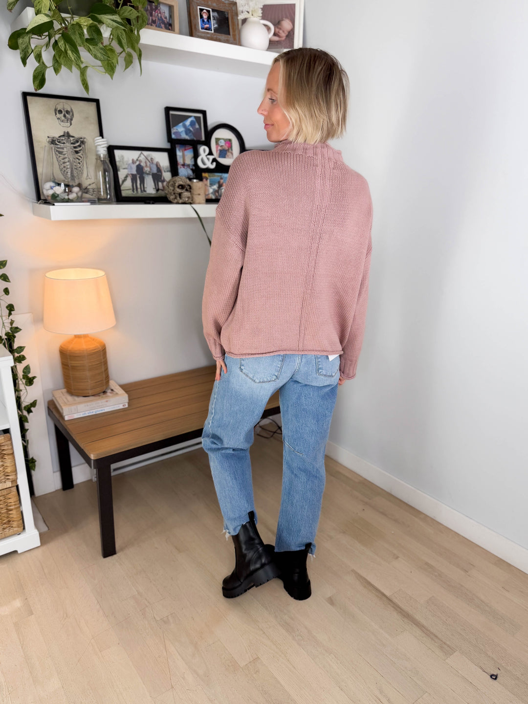 Bella Fisherman Knit Sweater- MAUVE
