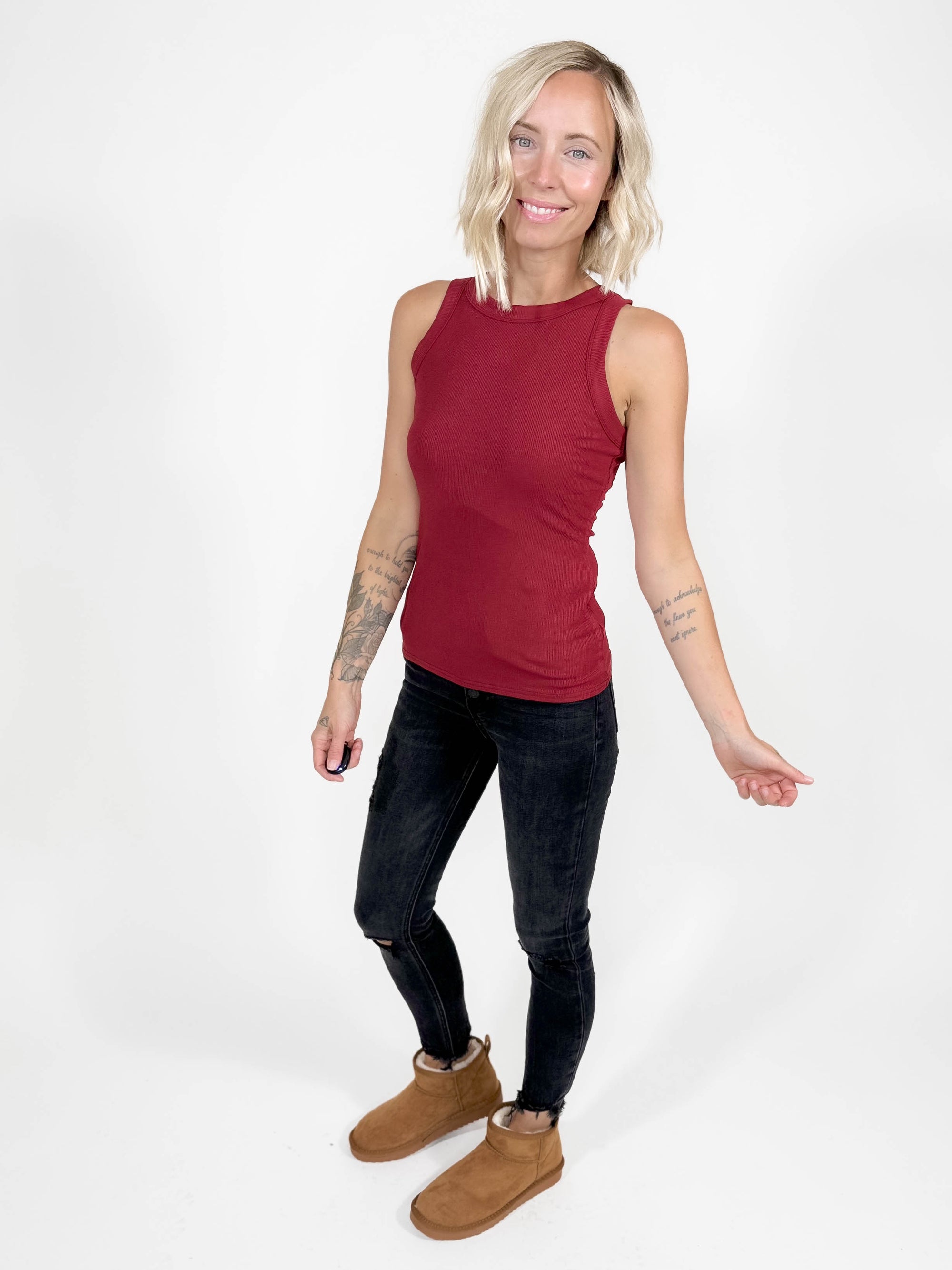 Gotta Have Ribbed Scoop Neck Tank- WINE