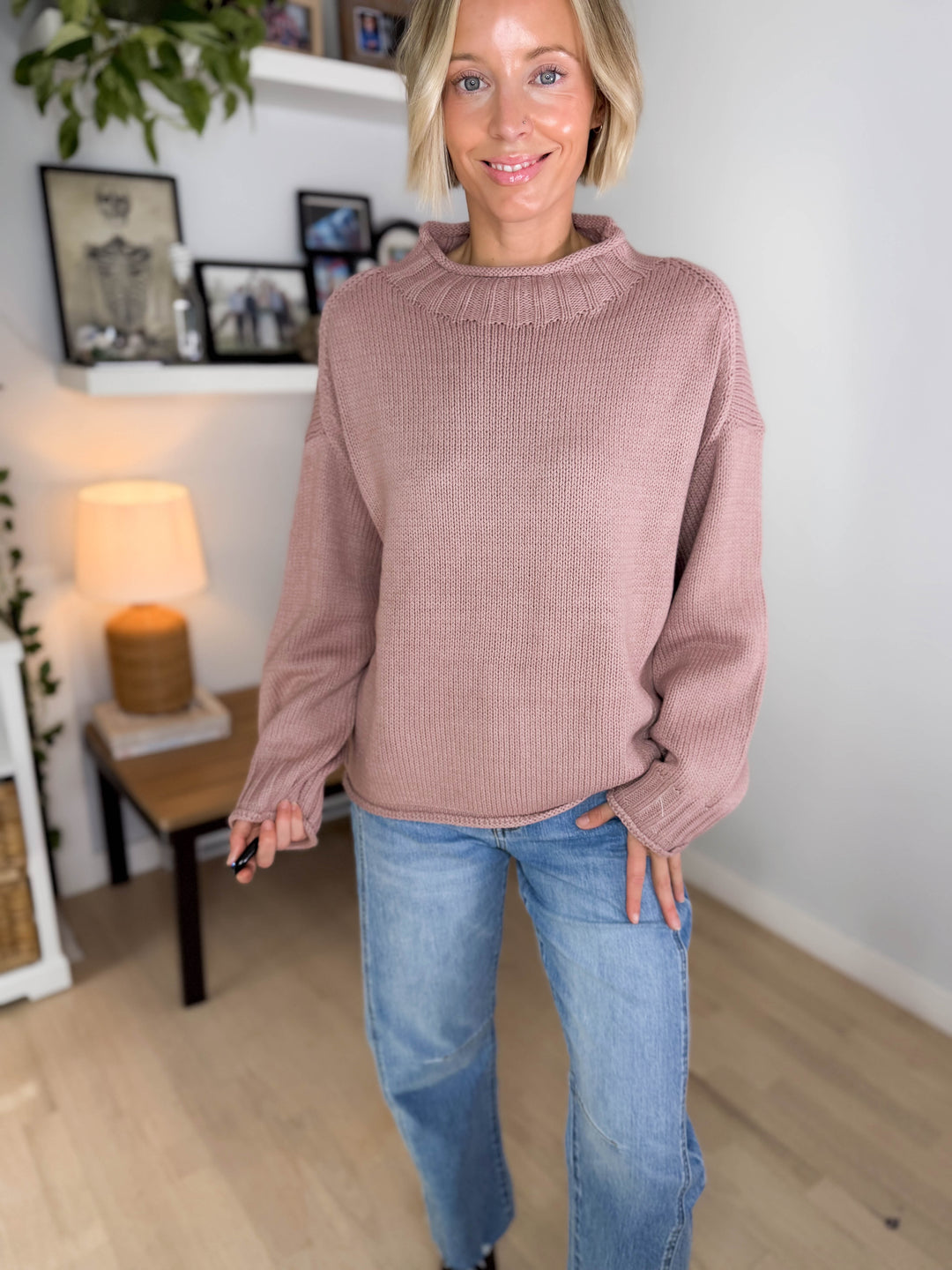 Bella Fisherman Knit Sweater- MAUVE