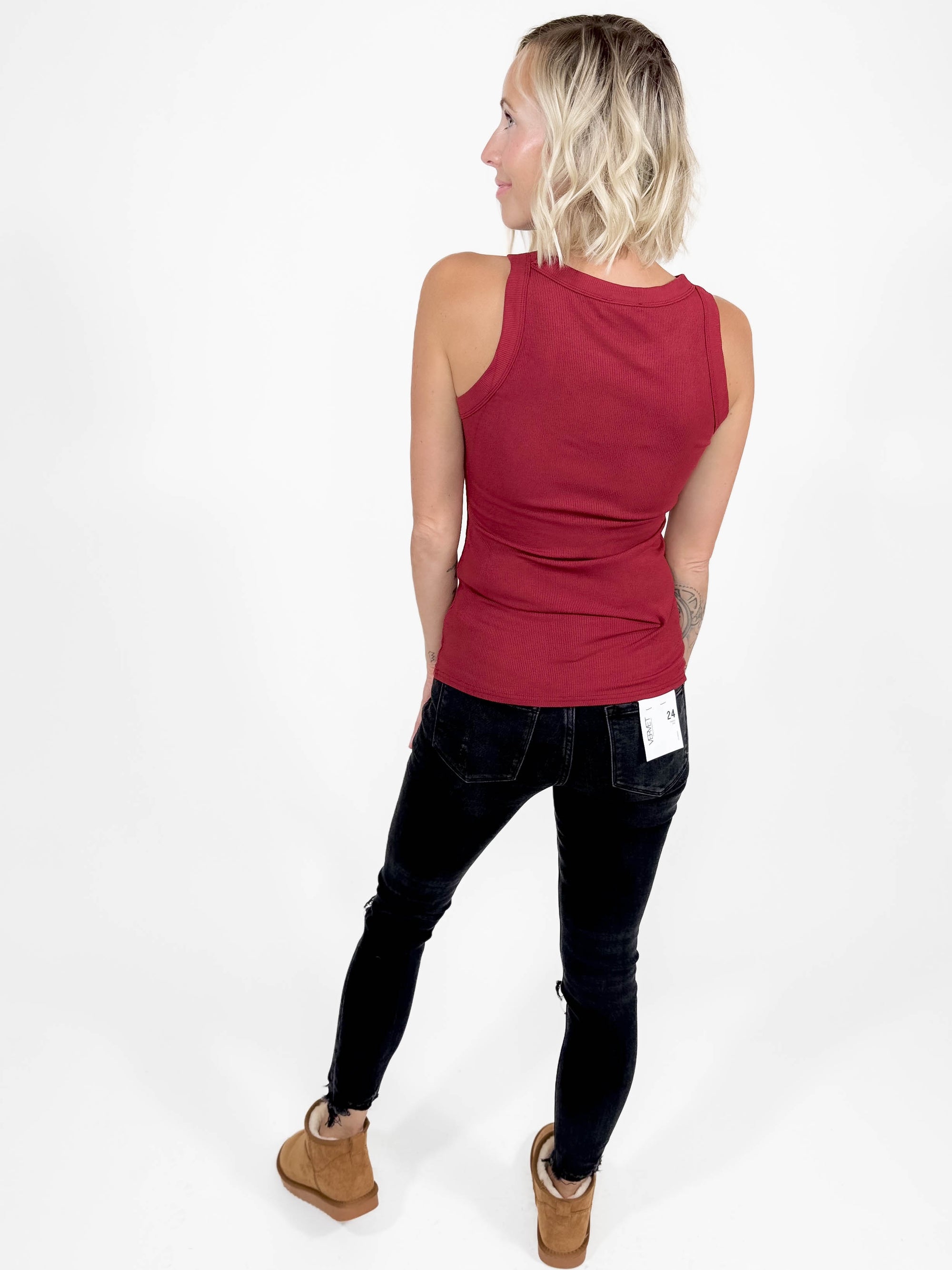 Gotta Have Ribbed Scoop Neck Tank- WINE