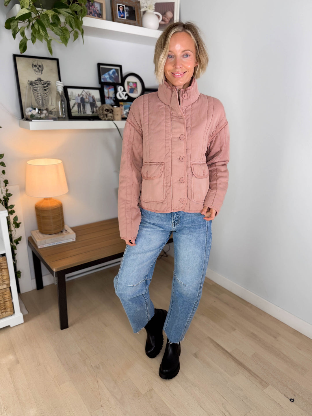 Baylor Mineral Washed Quilted Jacket- DUSTY PINK