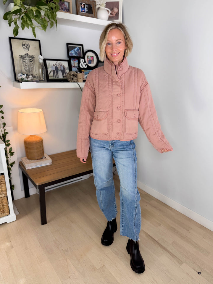Baylor Mineral Washed Quilted Jacket- DUSTY PINK