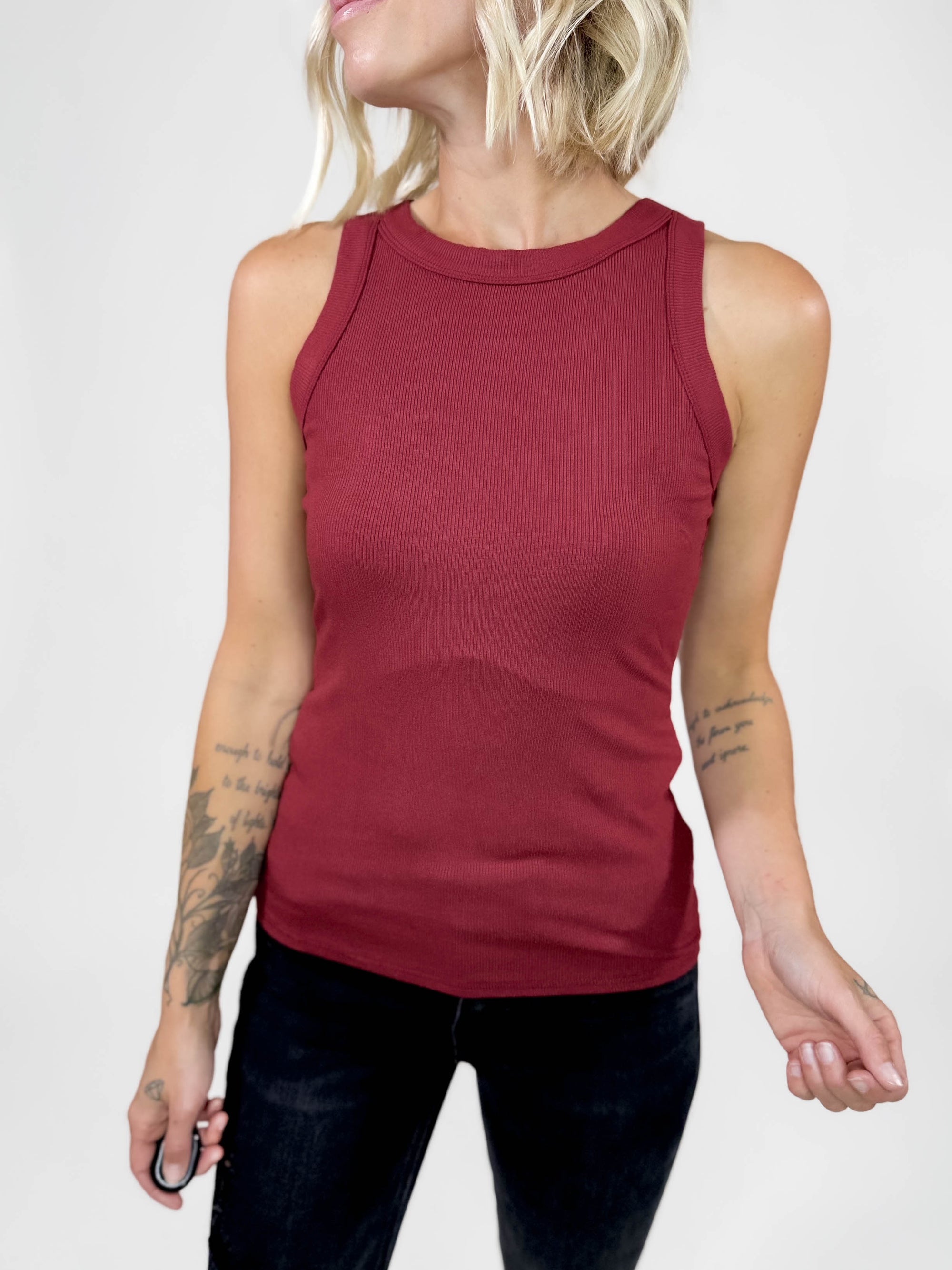 Gotta Have Ribbed Scoop Neck Tank- WINE