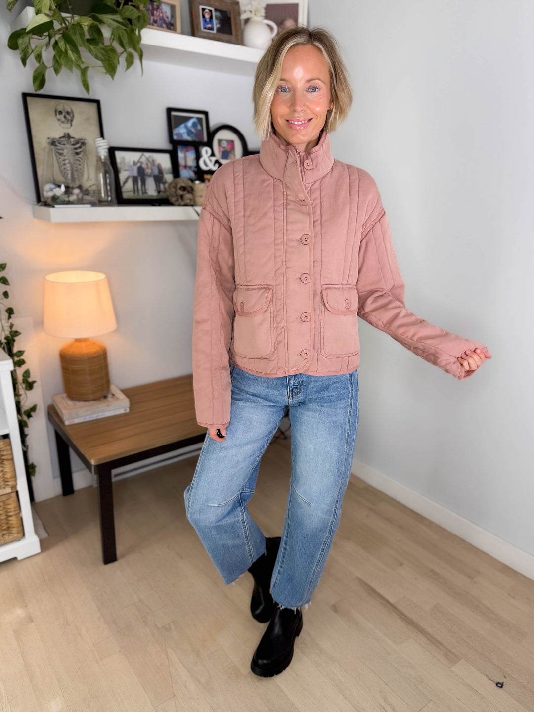 Baylor Mineral Washed Quilted Jacket- DUSTY PINK
