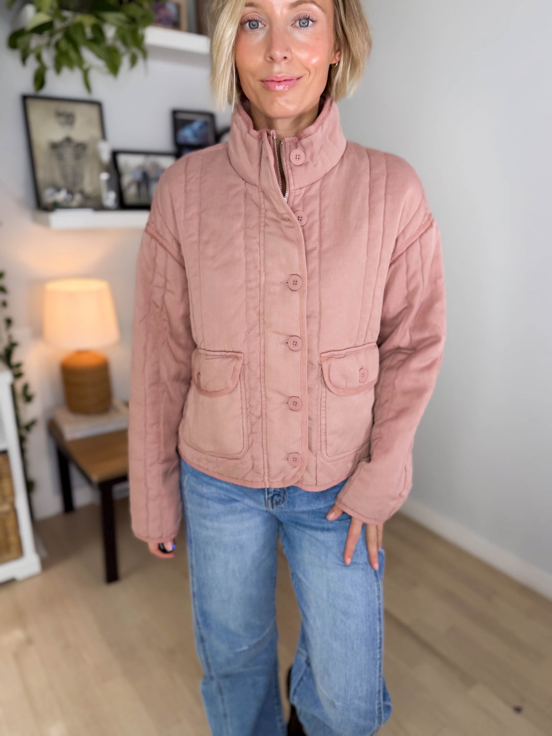 Baylor Mineral Washed Quilted Jacket- DUSTY PINK